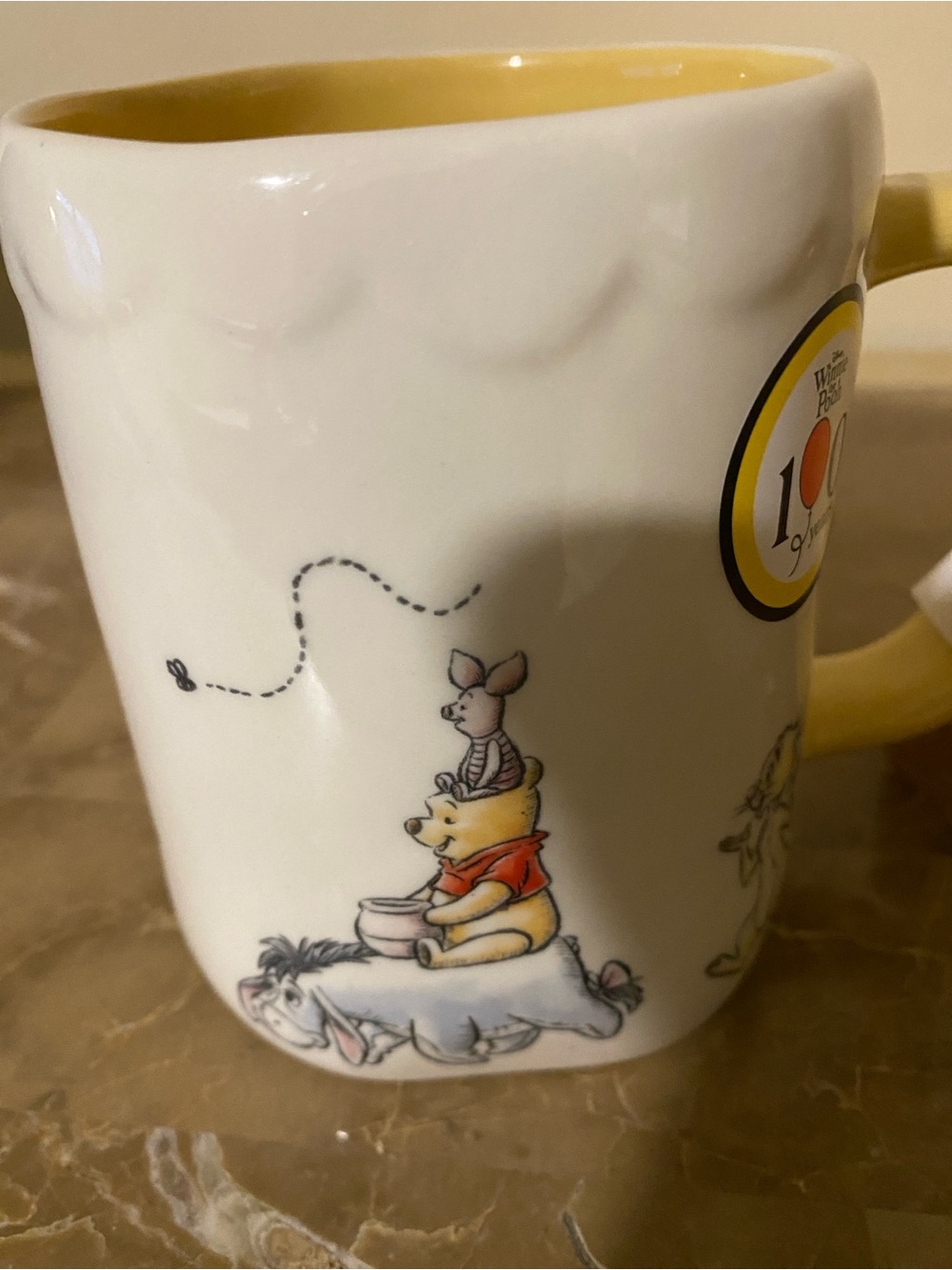 Rae Dunn Disney Winnie the Pooh Mug w all the characters NWT Yellow interior